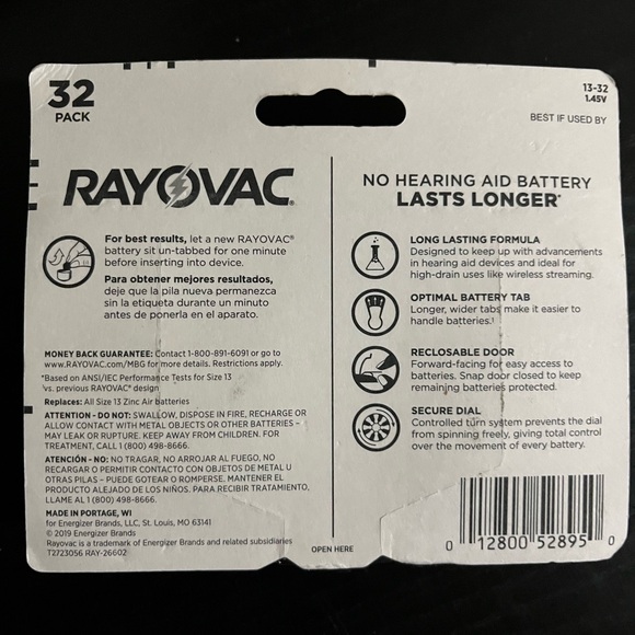 Rayovac Hearing Aid Batteries 32 in this pack NWOT #13 - Picture 3 of 3
